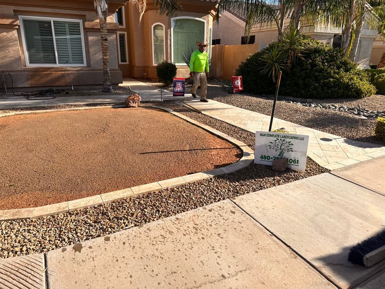 Artificial turf base preparation in progress at a Mesa, AZ home